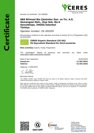 CERES Organic Standard Certificate 2024