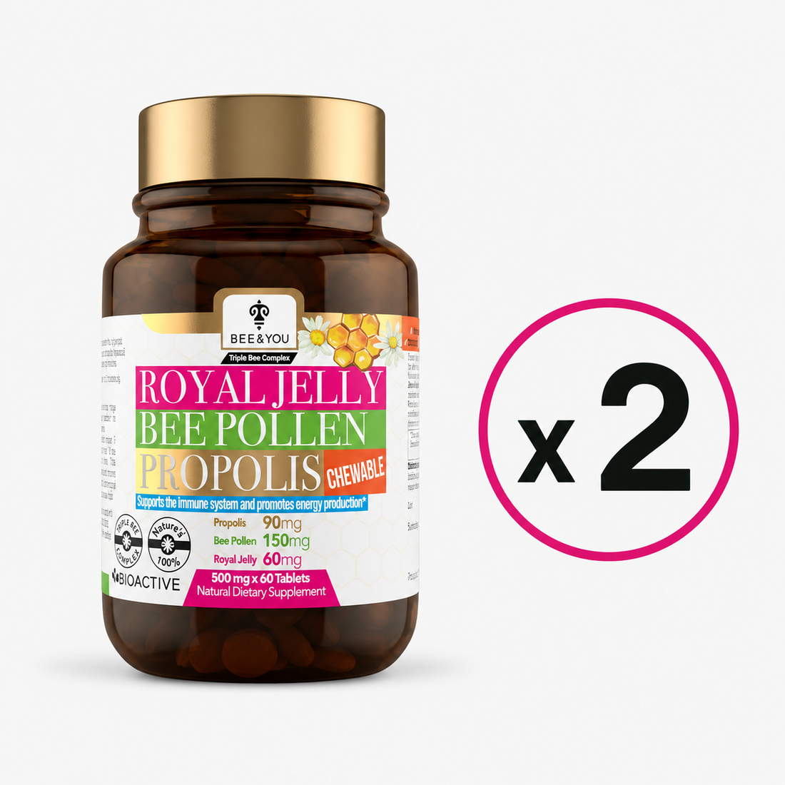 Royal Jelly Propolis Bee Pollen Chewable Tablets | Pack of 2