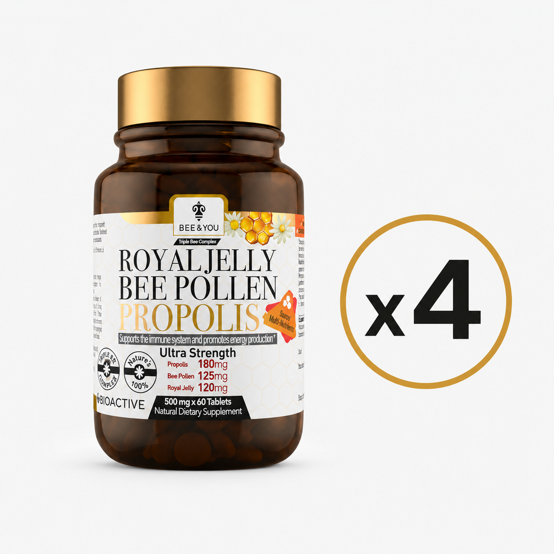 Royal Jelly Propolis Bee Pollen Tablets | Pack of 4